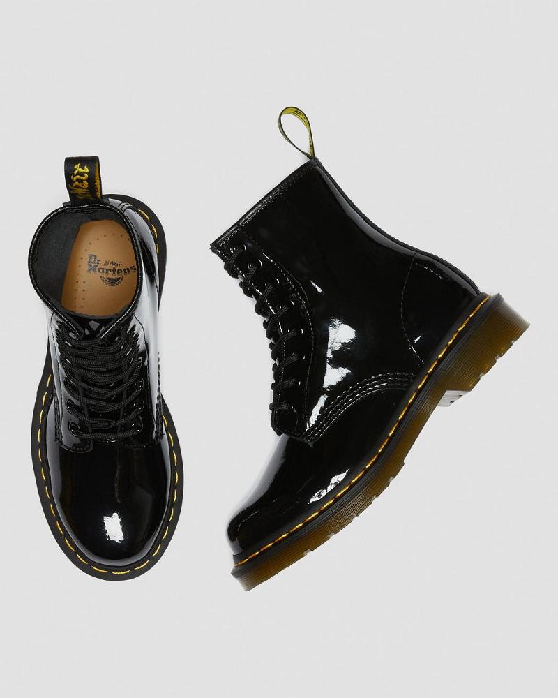 Dr Martens 1460 Lak Læder Snørestøvler Dame Sort | DK 195MQZ